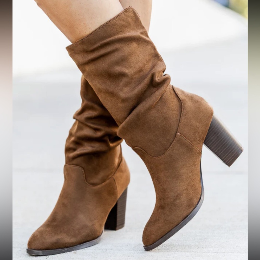NEW • Pink Lily • Christie Coffee Slouchy Suede Boots